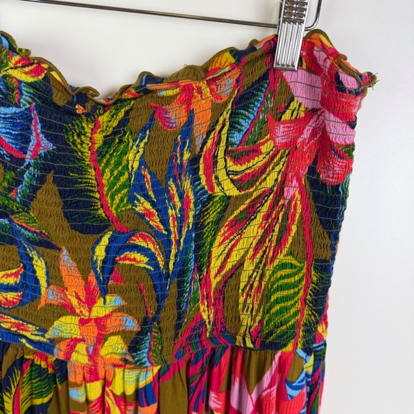 Aerie Smocked Tropical Floral Maxi Dress Size XL Strapless Boho Vacation Resort - Picture 2 of 10